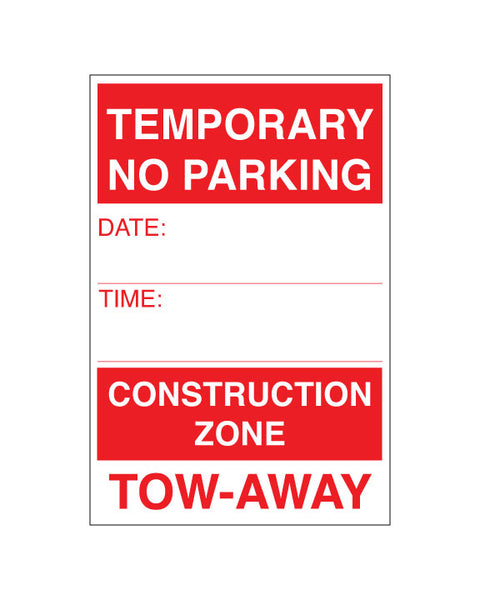 Construction Zone Temporary No Parking Sign