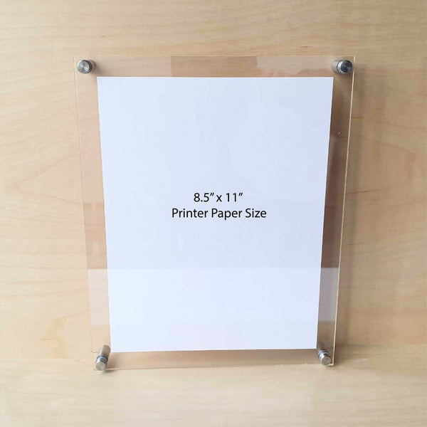 Acrylic Standoff Sign Holder holds 8.5 x 11 print