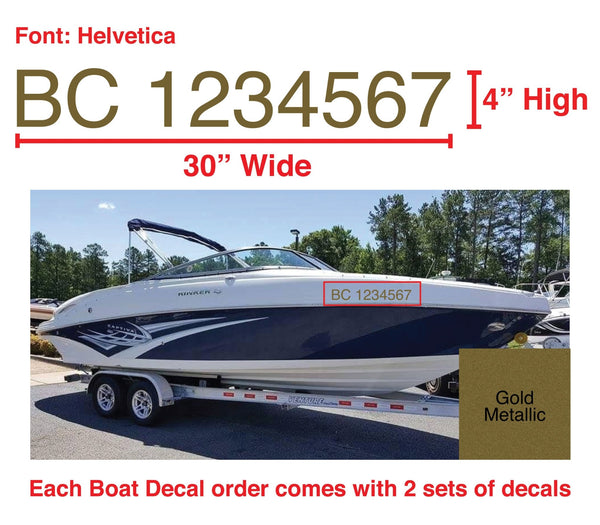 Boat License Number Sticker – 3 Metallic Colors - (Set of Two) 4" High (7.5cm) - BC Retail Supplies