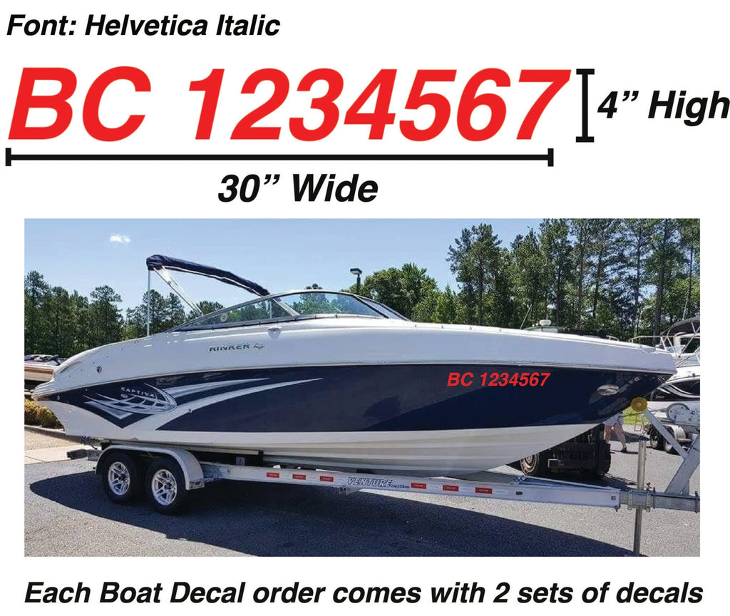 Boat Number Decals - 9 Colours - (Set of Two) 4" High (7.5cm) - BC Retail Supplies