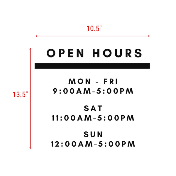 Business Hours Window Decal - 10.5"x13.5" - Vinyl Custom Lettering - Surrey sign shop