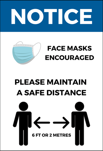 Face Mask Encouraged Physical Distancing Sign - 4mm 12"x18" Coroplast - BC Retail Supplies