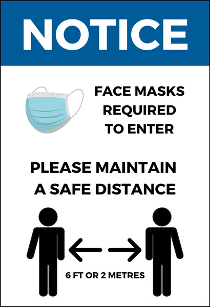 Face Mask Required and Physical Distancing Sign - 4mm 12"x18" Coroplast - BC Retail Supplies