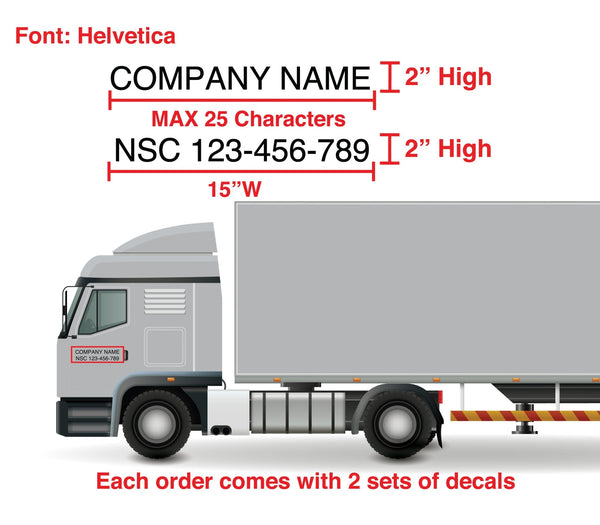 NSC Number Decal and Company Name Decal for Commercial Trucks 2"H - Set of two - BC Retail Supplies