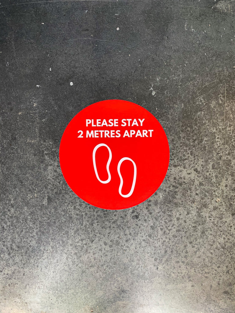 Physical Distancing Floor Sticker - PLEASE STAY 2 METRES APART 12" Round - Surrey Sign Shop