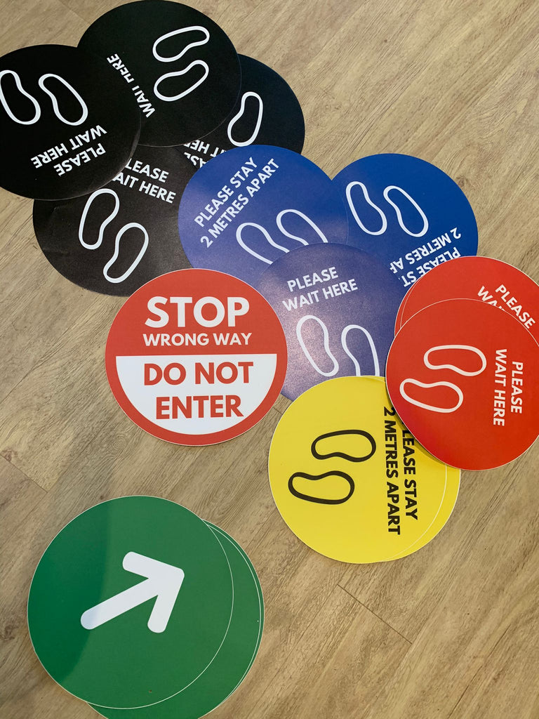 Physical Distancing Vinyl Floor Decal - PLEASE STAY 2 METRES APART 12" Round - BC Retail Supplies