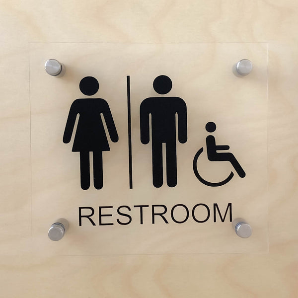 Unisex Accessible Restroom Sign with Standoffs Clear Acrylic 7.25"Wx6.5"H - BC Retail Supplies