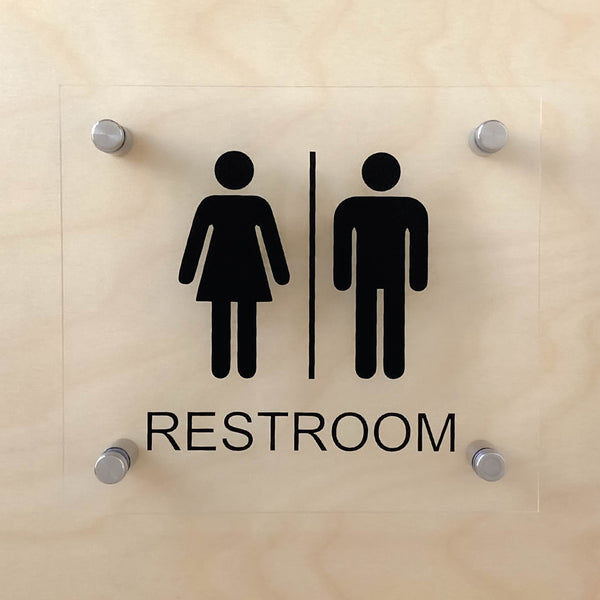 Unisex Restroom Sign with Standoffs Clear Acrylic 7.25"Wx6.5"H - BC Retail Supplies