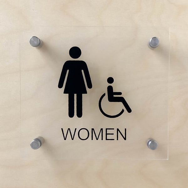 Women Accessible Restroom Sign with Standoffs Clear Acrylic 7.25"Wx6.5"H - BC Retail Supplies