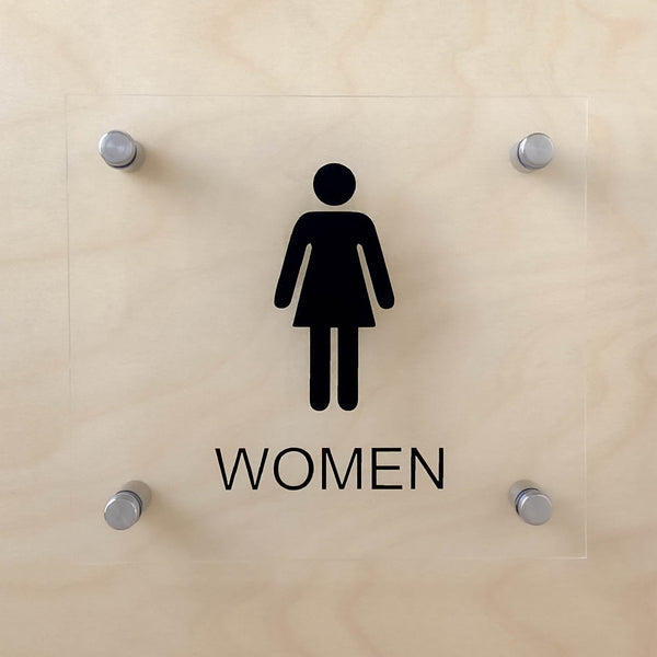 Women Restroom Sign with Standoffs Clear Acrylic 7.25"Wx6.5"H - BC Retail Supplies