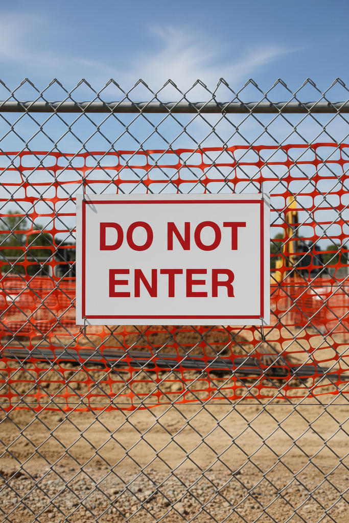 Construction do not enter sign on fence