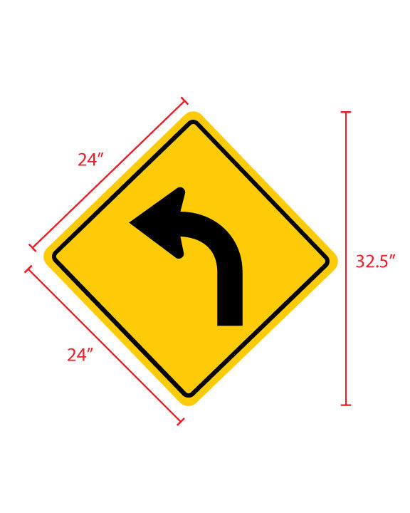 Left Turn Traffic Sign Yellow Background Black Directional Symbol