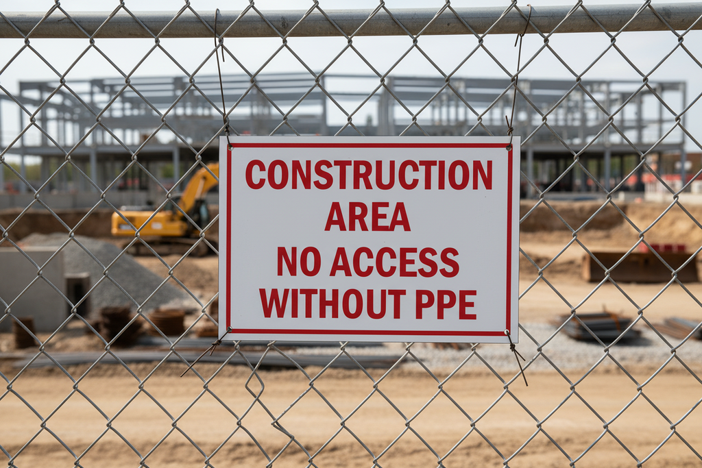Construction Area sign on construction fence