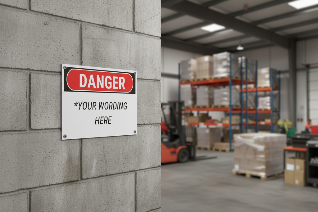 Danger sign in warehouse