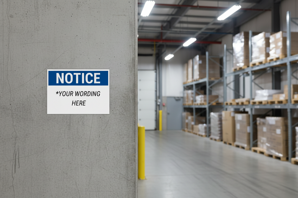 Notice Sign in warehouse