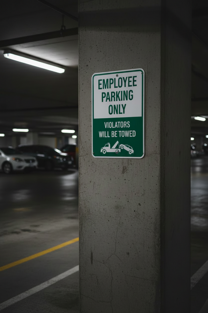 Employee parking only sign in parkade