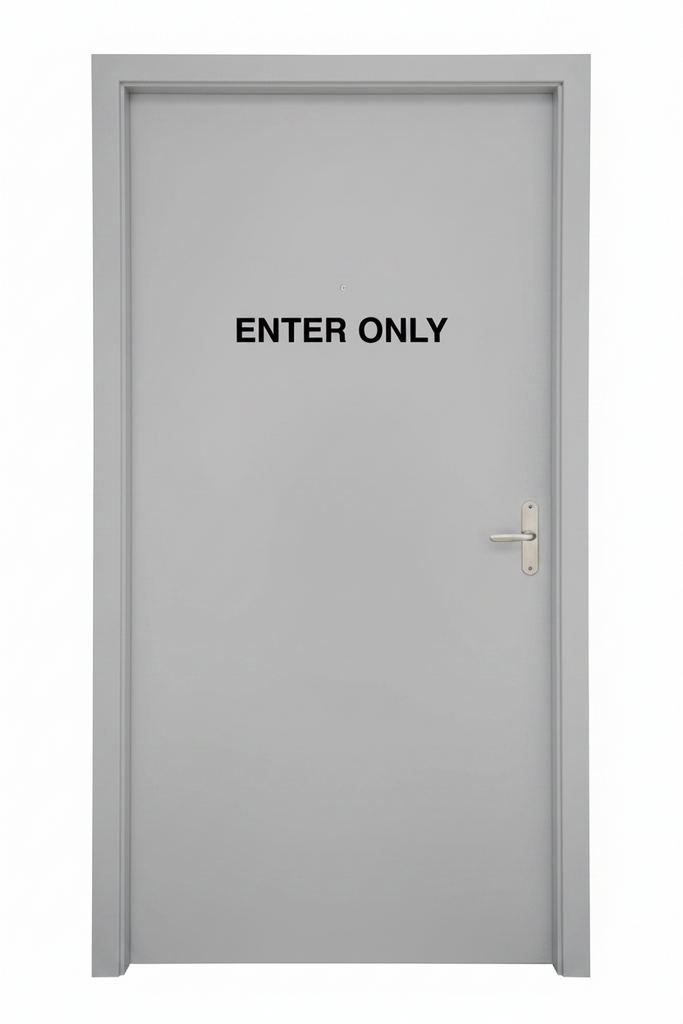Enter only  black decal on door facility sign