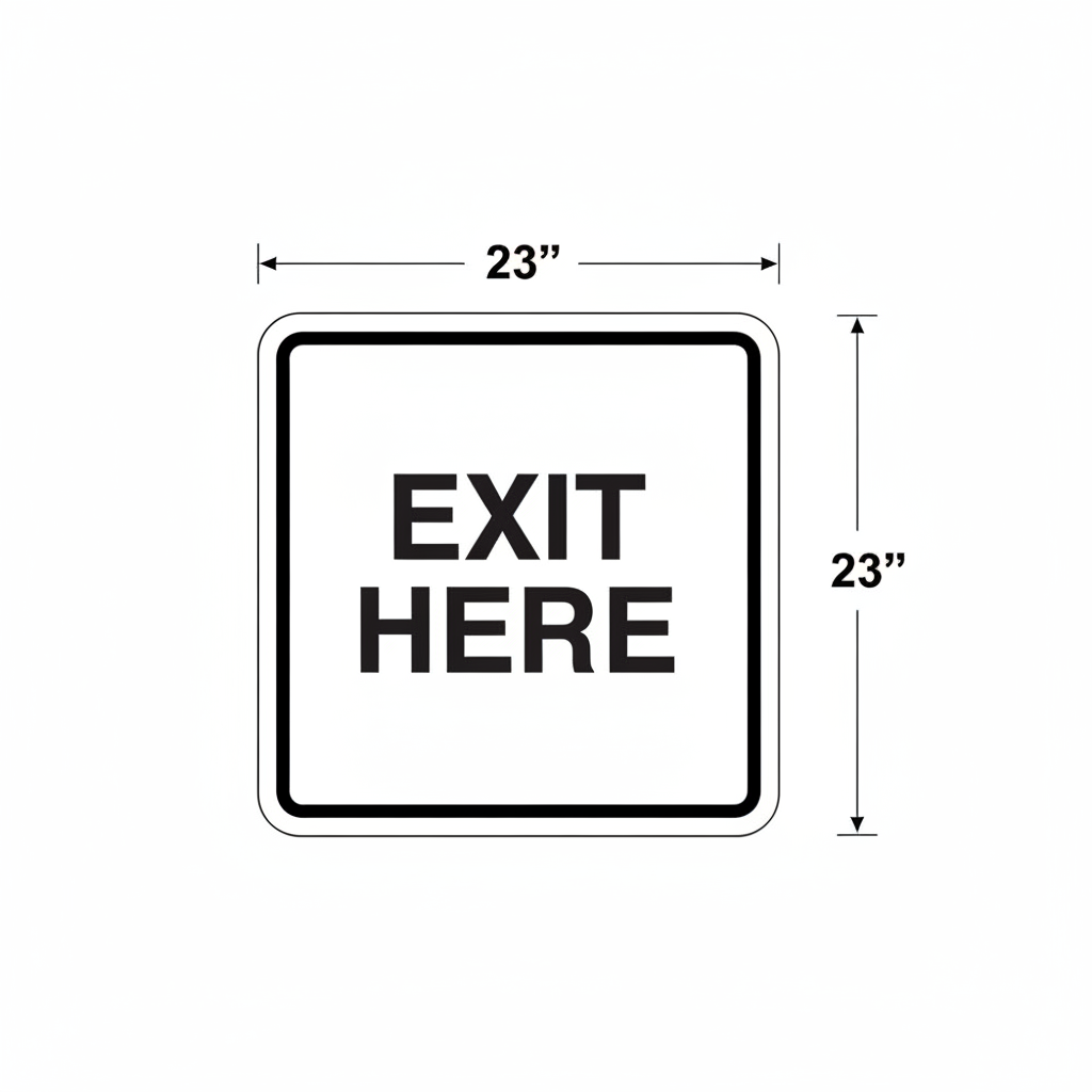 Exit here sign 23"x23" black text and white background