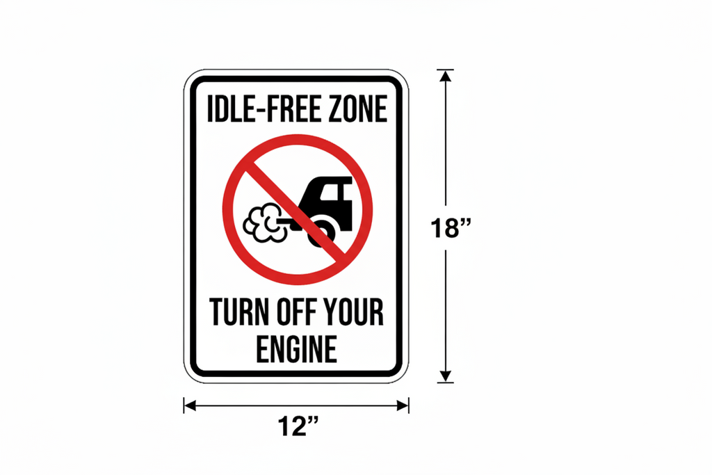 Idle-free zone turn off your engine sign with measurements 18" x 12"