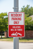 Resident parking only sign aluminum composite installed on a pole