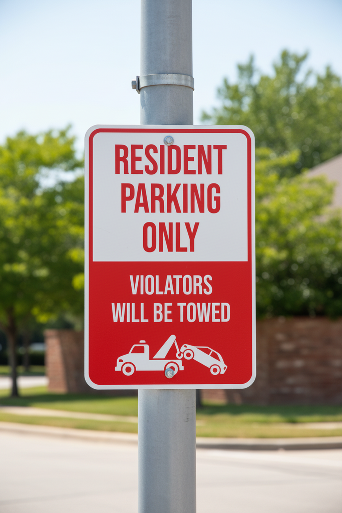 Resident parking only sign aluminum composite installed on a pole