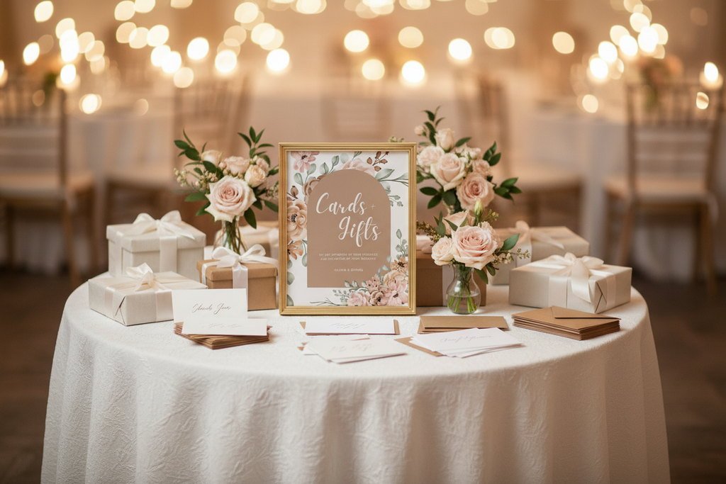 wedding cards and gifts sign rustic earth tones