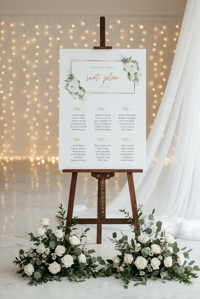 wedding seating chart sign botanical green design