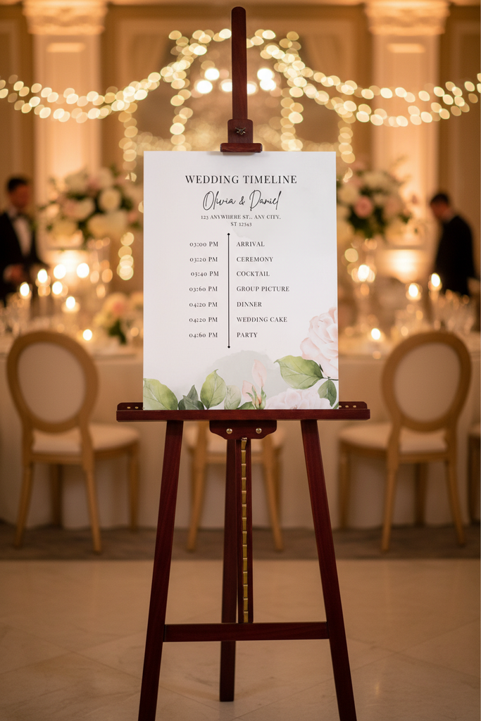wedding timeline chart on easle at wedding