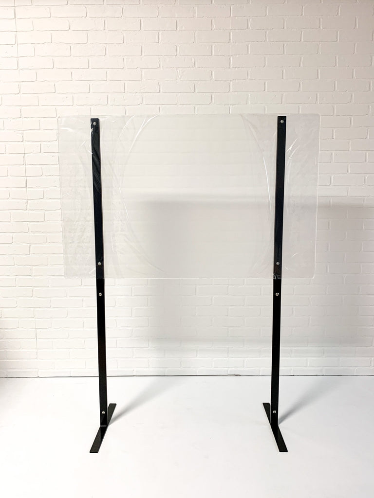 5' Frameless Plexiglass Self-standing Sneeze Guard with 66"x30" Acrylic Shield - BC Retail Supplies