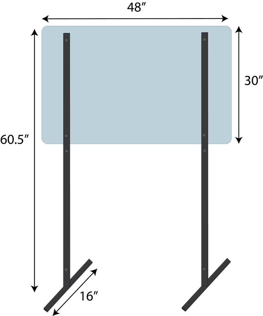 5' Frameless Self Standing Plexiglass Sneeze Guard with 48"x30" Acrylic Shield - BC Retail Supplies