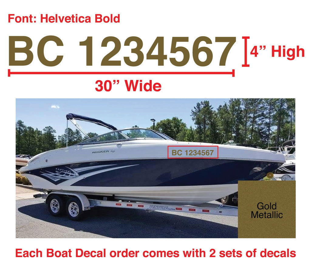 Boat License Number Sticker – 3 Metallic Colors - (Set of Two) 4" High (7.5cm) - BC Retail Supplies