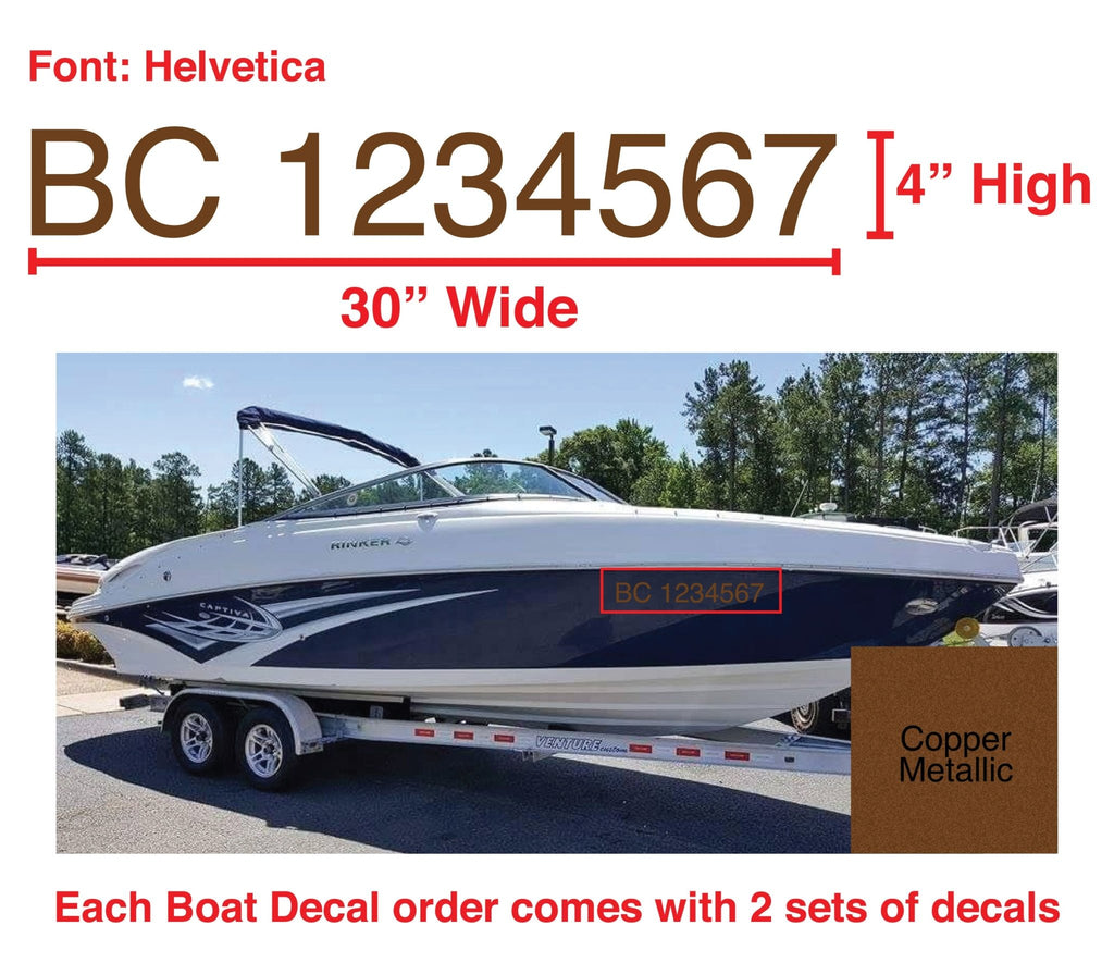 Boat License Number Sticker – 3 Metallic Colors - (Set of Two) 4" High (7.5cm) - BC Retail Supplies