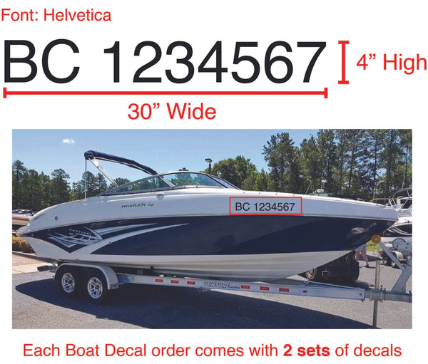 Boat Registration Number Decals (Set of Two) 4" High (7.5cm)