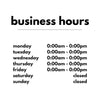 Business Hours Decal 11"Wx9.5"H - BC Retail Supplies