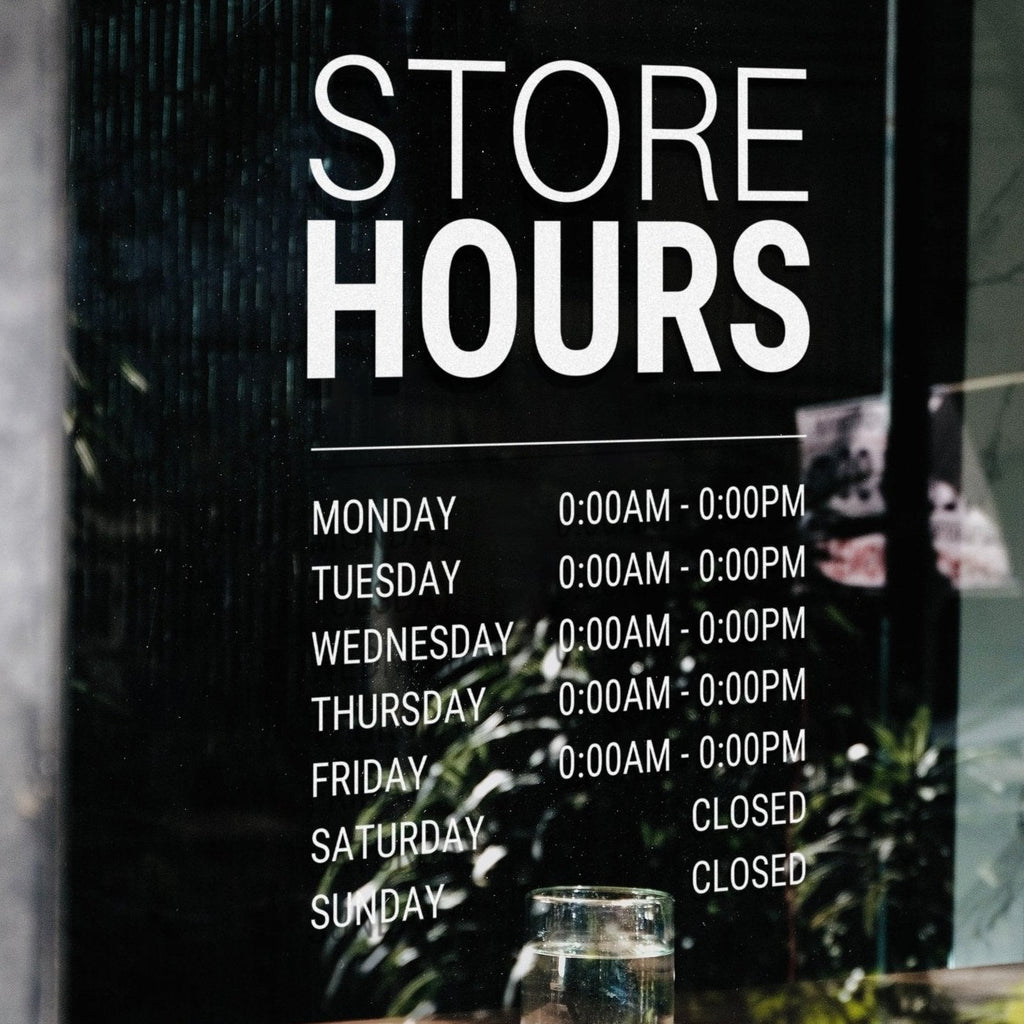 Business Hours Vinyl Window Decal 11"Wx9.5"H - BC Retail Supplies