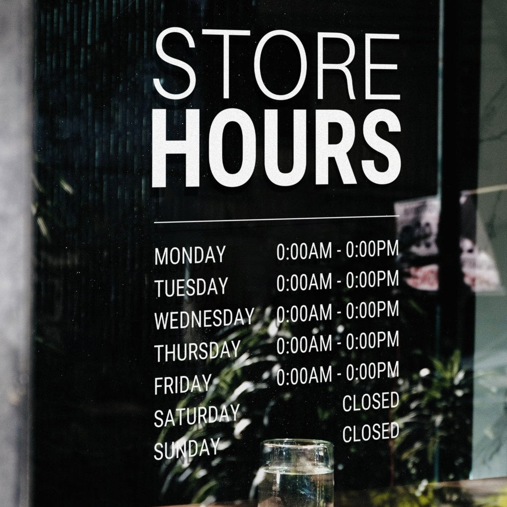 Business Hours Vinyl Window Decal 11"Wx9.5"H 