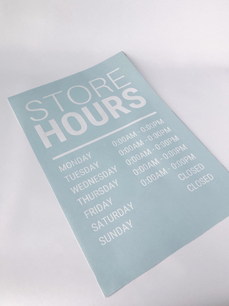 Business Hours Vinyl Window Decal 11"Wx9.5"H 