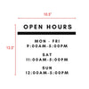 Business Hours Window Decal - 10.5"x13.5" - Vinyl Custom Lettering - Surrey sign shop