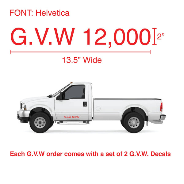 Custom GVW Number Decal Gross Vehicle Weight, Custom Prespaced, Set of Two, 2"H (5.08cm) - BC Retail Supplies