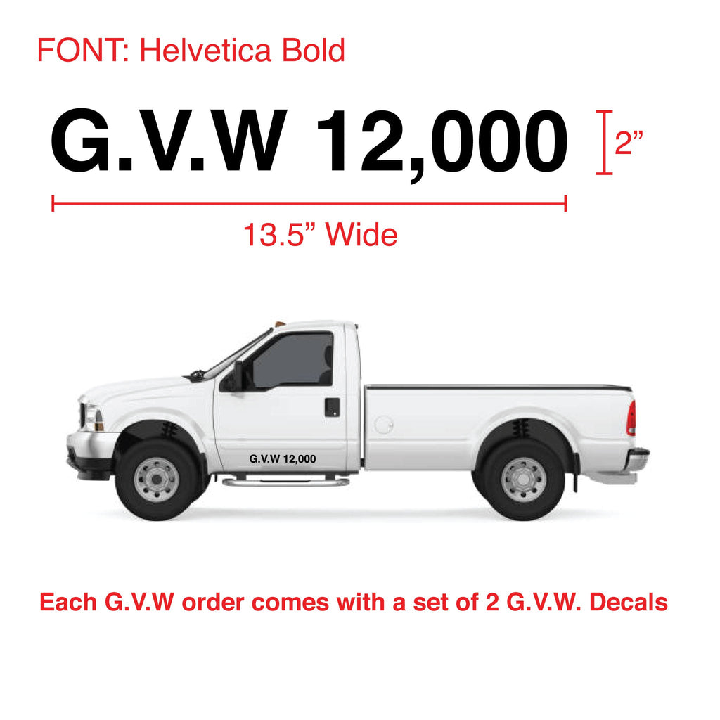 Custom GVW Number Decal Gross Vehicle Weight, Custom Prespaced, Set of Two, 2"H (5.08cm) - BC Retail Supplies