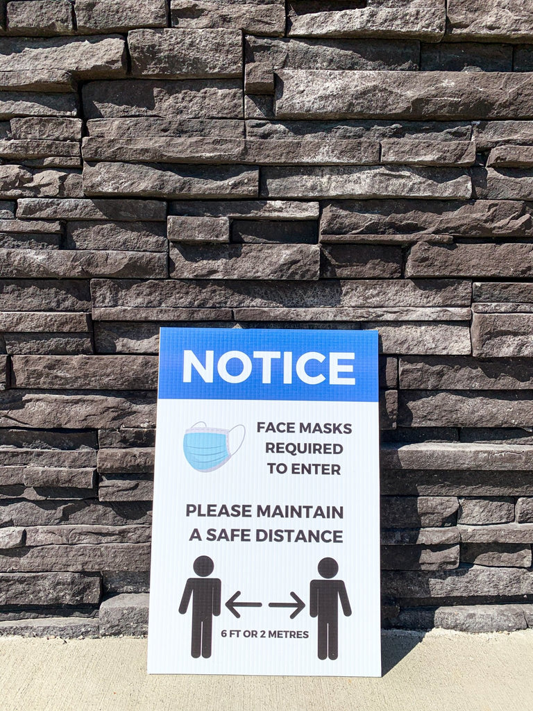 Face Mask Required and Physical Distancing Sign - 4mm 12"x18" Coroplast - BC Retail Supplies