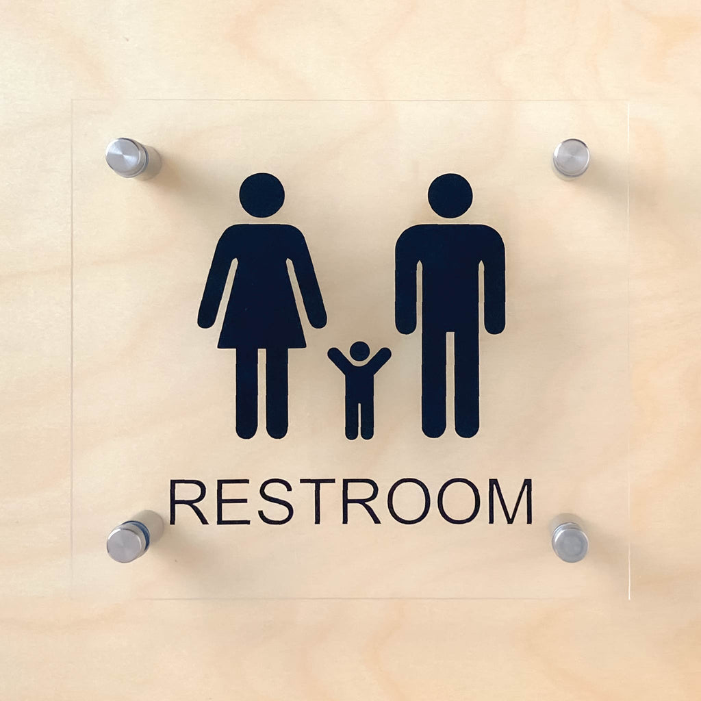 Family Restroom Sign with Standoffs Clear Acrylic – BC Retail Supplies