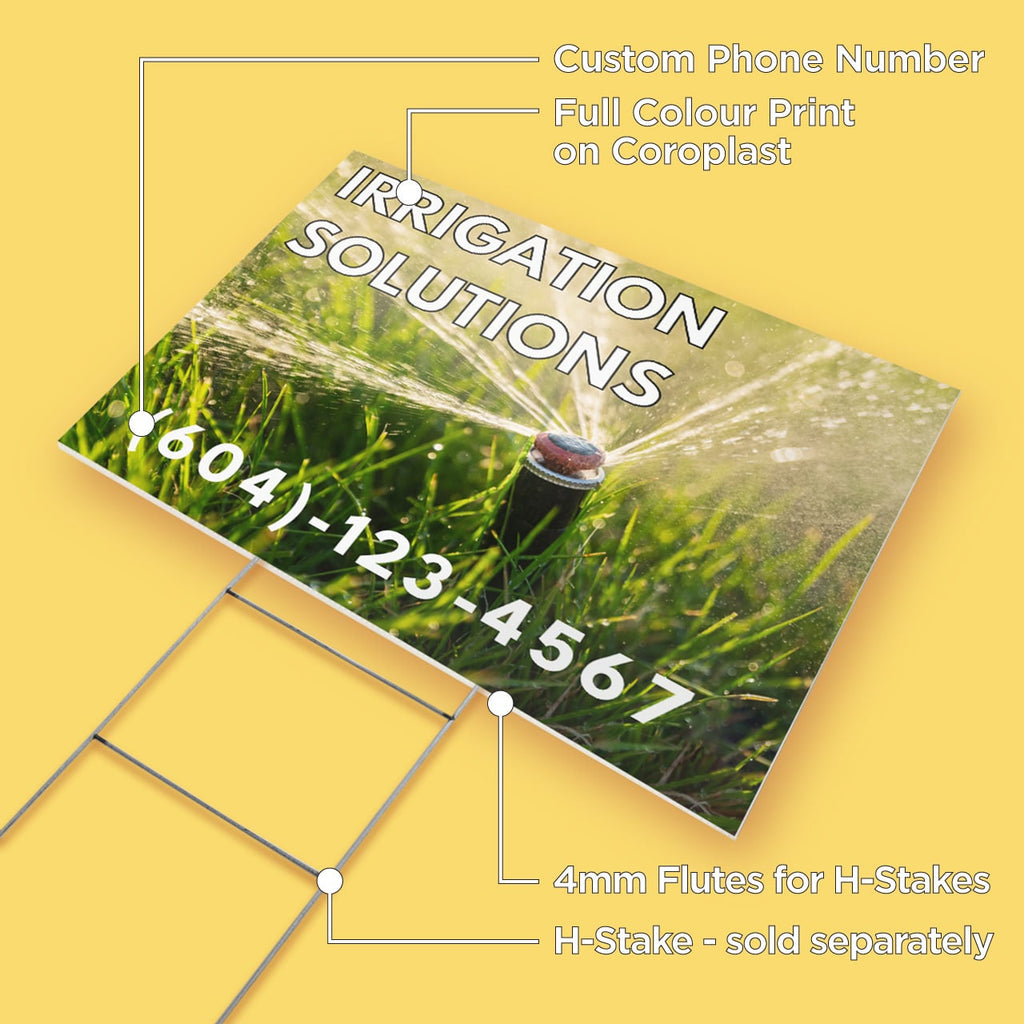 Feature of Irrigation solution yard sign coroplast print