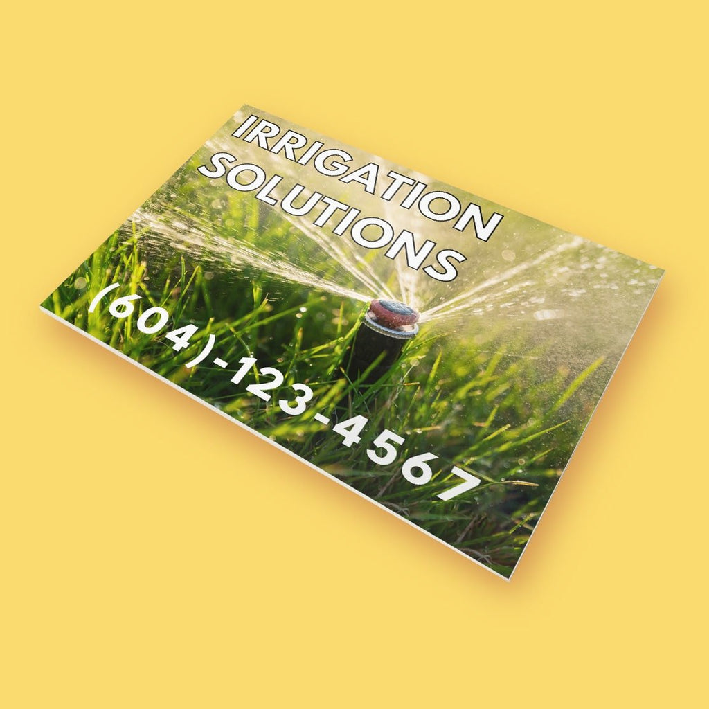 Irrigation solution coroplast sign print with sprinkler and phone number