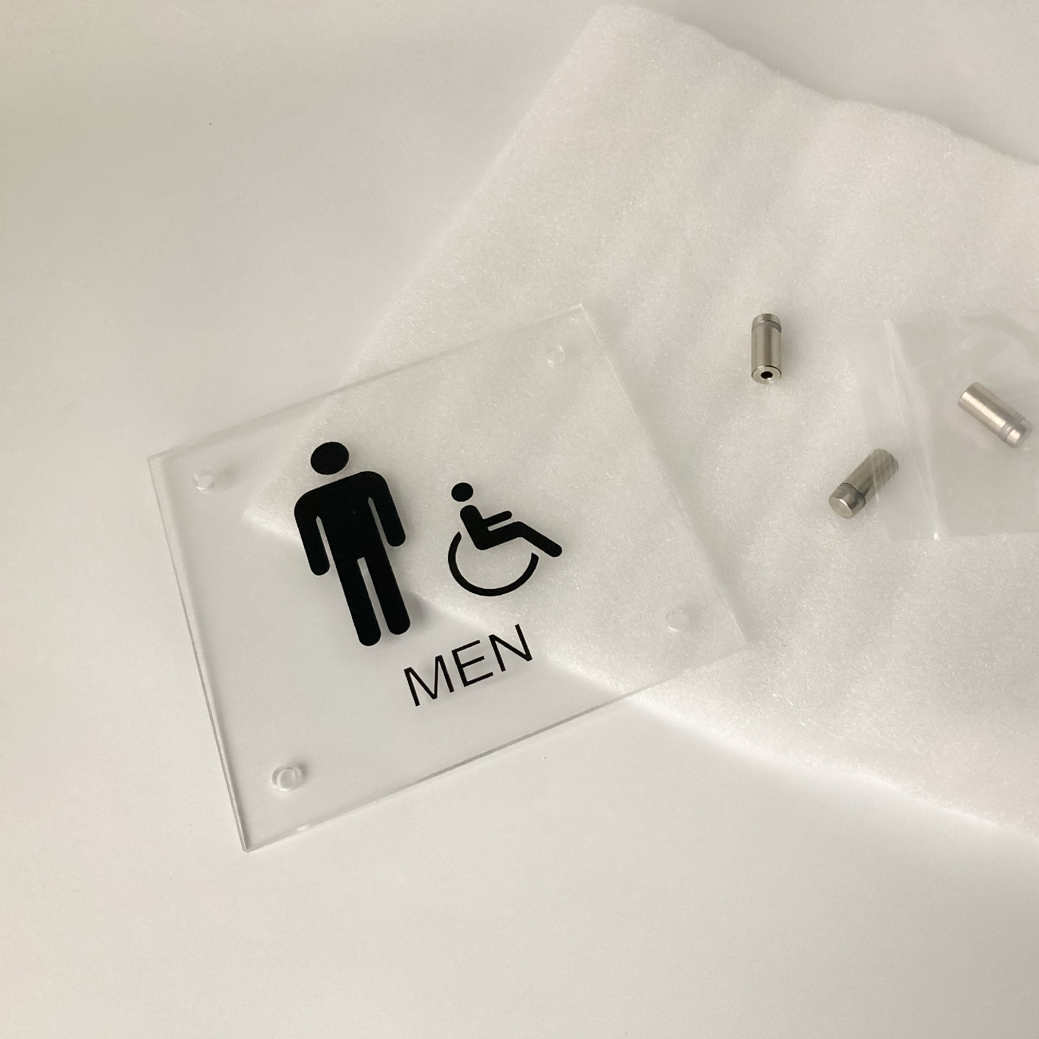 Men Accessible Restroom Sign with Standoffs Clear Acrylic BC Retail