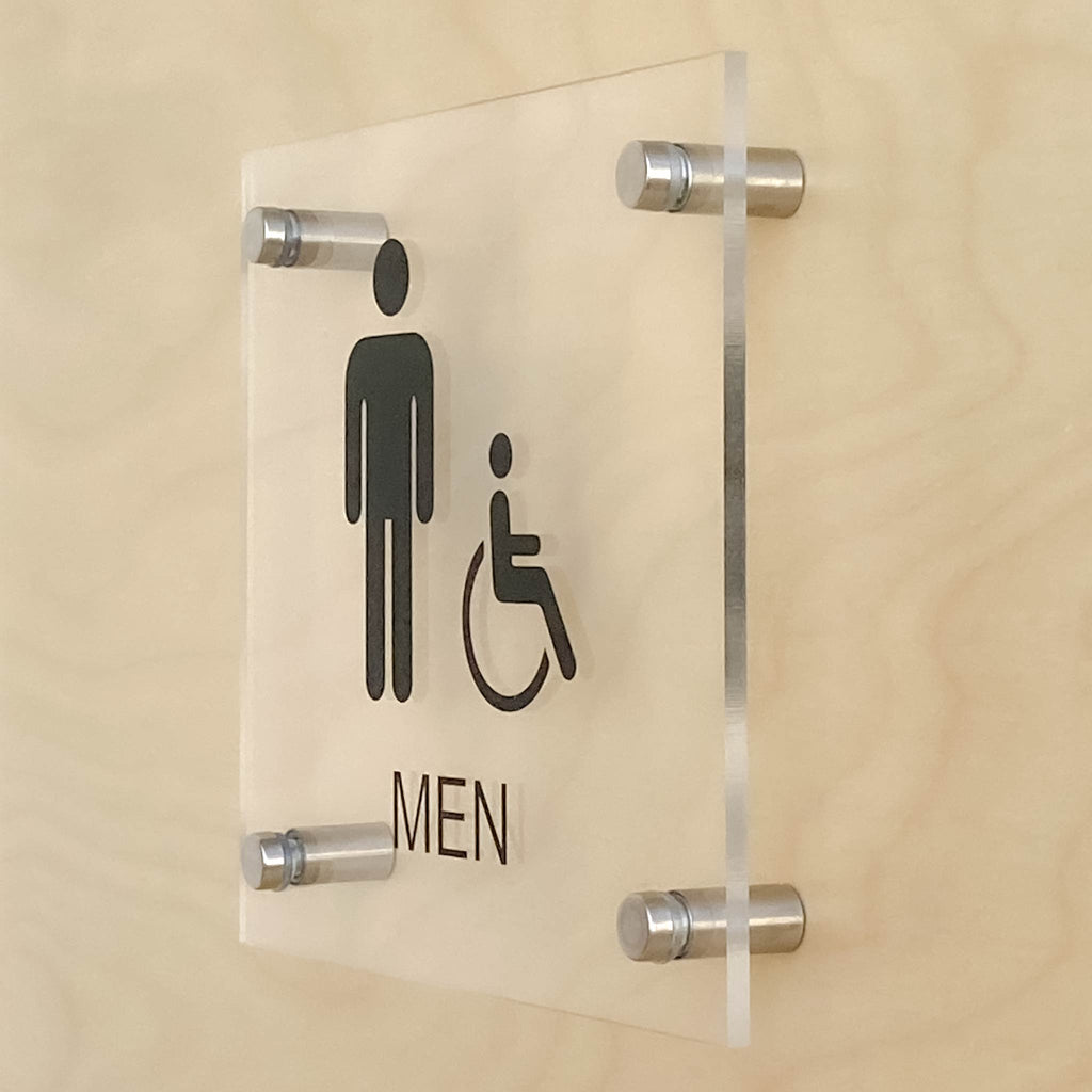 Men Accessible Restroom Sign with Standoffs Clear Acrylic 7.25"Wx6.5"H - BC Retail Supplies