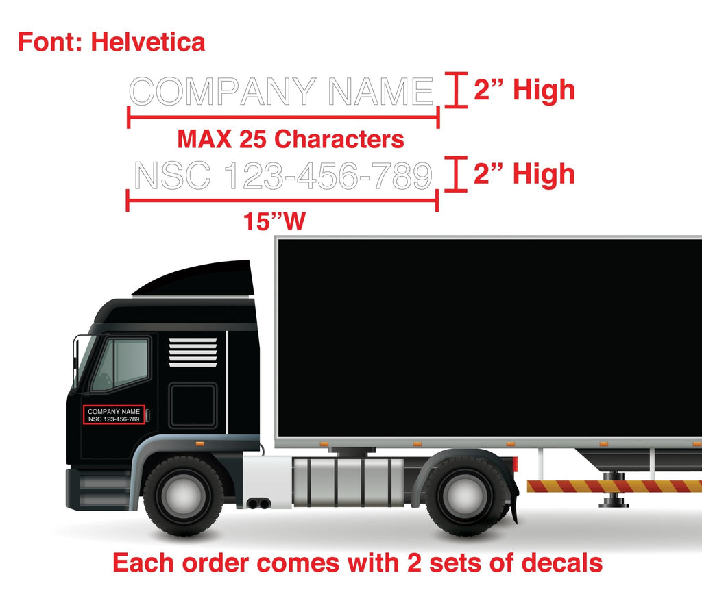 NSC Number Decal and Company Name Decal for Commercial Trucks 2"H - Set of two - BC Retail Supplies