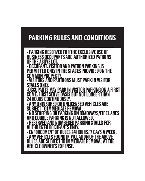 Parking Rules and Conditions Sign 3mm 25″x31″ Aluminium Composite - BC Retail Supplies