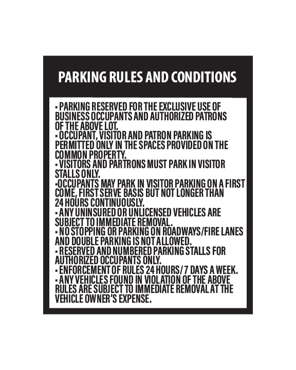 Parking Rules and Conditions Sign 3mm 25″x31″ Aluminium Composite - BC Retail Supplies