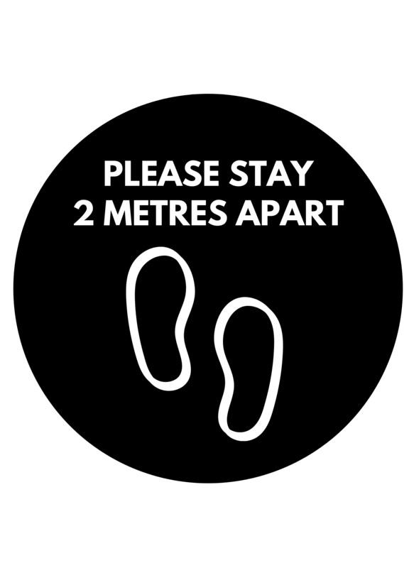 Physical Distancing Floor Sticker - PLEASE STAY 2 METRES APART 12" Round - Surrey Sign